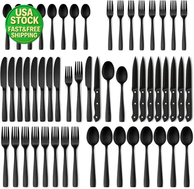 48 Piece Matte Black Silverware Set with Steak Knives Flatware Set for 8 - Image 1 of 4