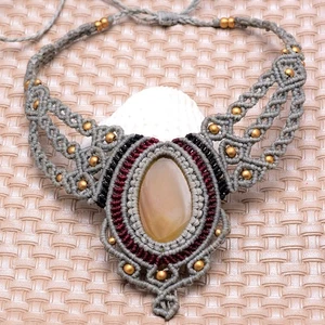 Handcrafted Natural Onyx Boho Macrame Beautiful Choker Healing Crystal Necklace - Picture 1 of 14