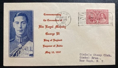 1937 Ottawa Canada King George VI Coronation FDC First Day Cover To New York Usa - Image 1 of 2