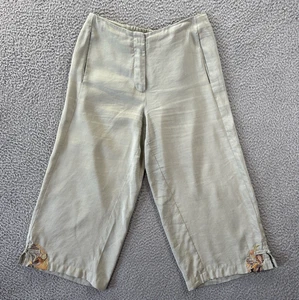 Citron Santa Monica Pants Womens XS Silk Linen Toggle Wide Leg Embroidered Green - Picture 1 of 11