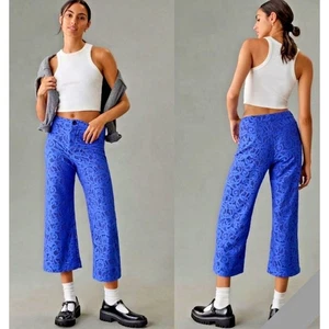 Maeve Anthropologie The Colette Hose blau Spitze Cropped weites Bein Boho Gr. 28 - Bild 1 von 9