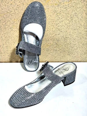 Nuevo PAPELL Mujer Talla 5.5, 6 PLATEADO Zueco Tacón Bomba con Suela de Cuero Sandalia Zapatos Foto 1 de 4