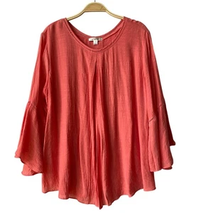 John Paul Richard Gauze Blouse Top Women L Coral Bell Sleeve Coastal Grandma - Picture 1 of 8
