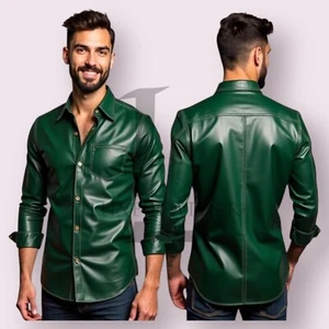 Herren Echtlederhemd grün - klassisches Lederhemd - maßgeschneidertes Design - Bild 1 von 4