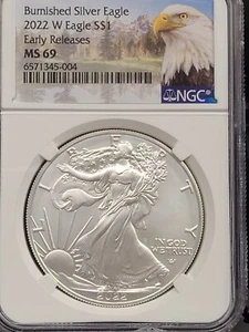 2022 W Eagle Early Releases Burnished Silver Eagle S$1 - Picture 1 of 2