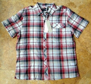 Camisa Break East 100 % algodón manga corta abotonada nueva con etiquetas, rojo gris a cuadros, XL - Imagen 1 de 6