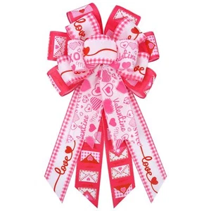 Pink Heart Bows for Wreaths Tree Topper Valentines Day DecorationsPink and Wh... - Picture 1 of 6