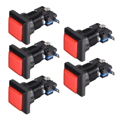 Game Push Button 34x34 Square 12V LED Illuminated Push Button Switch Red 5pcs - Image 1 of 3