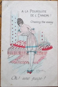 Nude/Topless/Risque C. Santini/Artist-Signed 1918 French Postcard: Woman/Lingere - Picture 1 of 1
