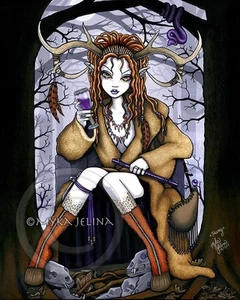 Therianthrope Horned Goddess Nature Spirit Fae Art Print Tawny Myka Jelina - Picture 1 of 4
