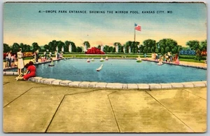 Vintage Kansas City Missouri MO Swope Park Eingang Spiegel Pool 1930er Ansicht Postkarte - Bild 1 von 2