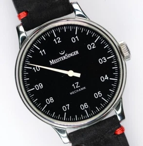Meistersinger Scrypto 1Z Handaufzug AM3.02 Edelstahl 43mm Herrenuhr Lederband - Picture 1 of 11