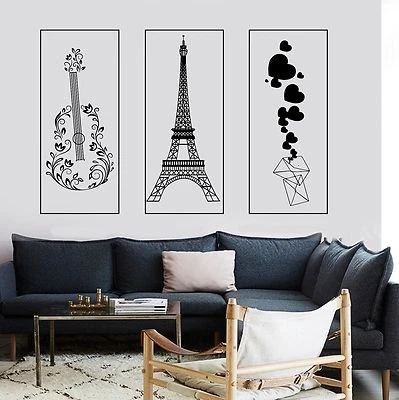 Fotomural Estándar Sobre Torre Eiffel París con Corazones Guitarra Flor Romántica z2860 Foto 1 de 3