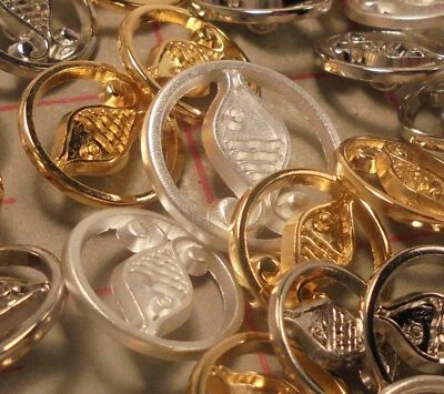 20 Small Metal Shank Button Matte Light Silver Single Fish Design 5/8" Italy - Image 1 of 4