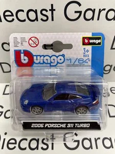 BBURAGO 2006 Porsche 911 Turbo Blue Sports Car 1:64 Diecast - Picture 1 of 1