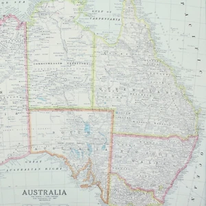 AUSTRALIA MAP Pacific Ocean Vintage Large Antique FULL COLOR 1928 21"x14" - Picture 1 of 2
