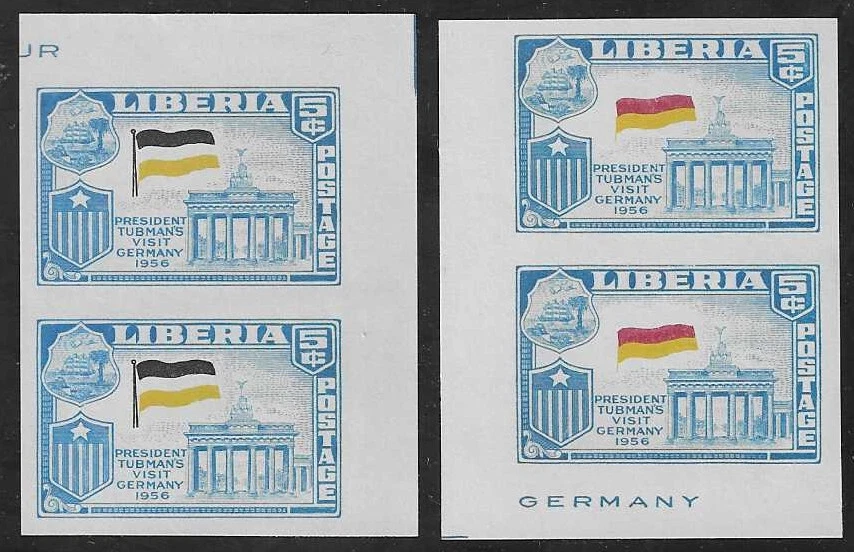 Liberia 1958, Visit to GERMANY, BLACK or RED color of flags MISSING, NH #369 - Image 1 of 1