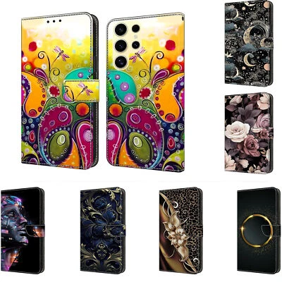 Flower Butterfly Moon Wallet Phone Case For Samsung S21 S20 Ultra S10 S9 S8 Plus - Image 1 of 4