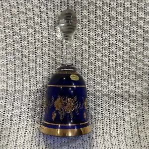 Vintage Crystal Glass Bell Bohemian Czechoslovakia Cobalt Blue & Gold 7"tall - Picture 1 of 3