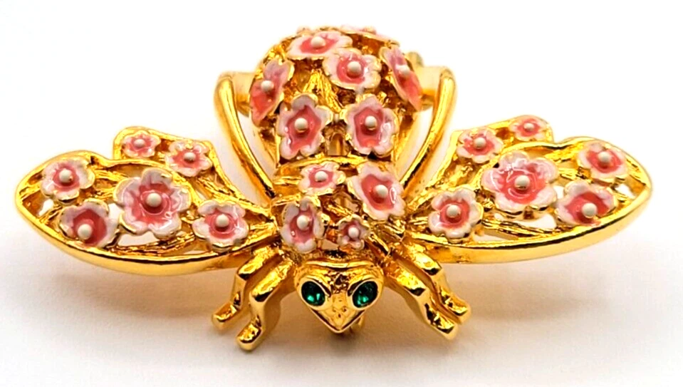 JOAN RIVERS ROSA POSEY ESMALTE FLOR ABEJA BROCHE PRENDEDOR OJOS CON JOYAS FIRMADO Foto 1 de 4