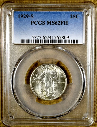 1929-S PCGS MS62 FH Standing Liberty Quarter - 100% White Cover