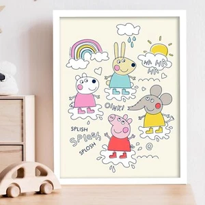 Themed Peppa Pig Print - Peppa and Friends Puddles Doodle Poster Wall Art - Picture 1 of 7