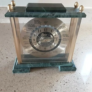 Green Marble and Brass World Mantel Clock, Quartz Movement with Airplane Hand - Picture 1 of 11