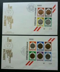 [SJ] Gibraltar Coinage 1988 Coin Currency Money (miniature FDC pair) - Picture 1 of 5