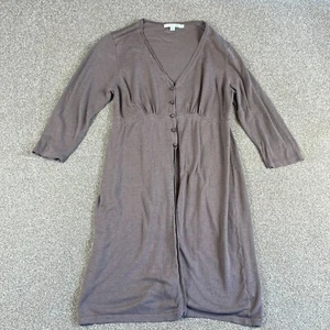 Boden Cardigan Womens Size 10 Grey Plum V Neck Half Sleeve Longline Silk Linen - Picture 1 of 8