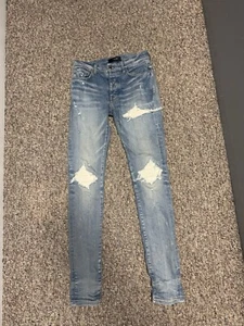 AUTHENTIC ($1,090) Amiri Men's MX1 White Suede Patch Skinny Jeans Sz 29 - Picture 1 of 5