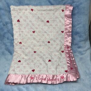 Carters Just One You I Love Mommy pink hearts Velour satin edge Baby Blanket