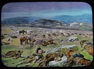 Glas Magische Laterne Dia BURENKRIEG SCHLACHT VON KRUGERSDORP UM 1890 ZEICHNUNG  - Bild 1 von 2