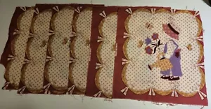 6 Vintage Fabric Panels Woman Gardening Flowers Watering Can 13.5" x 15" - Picture 1 of 6