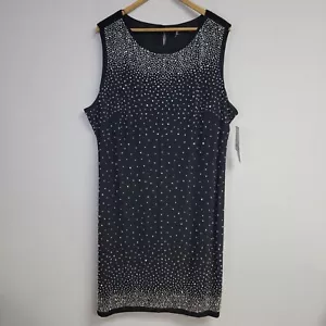 NWT Leslie Fay Womens Beaded Formal Dress Size 24W Black Sleeveless Stretch Chic - Picture 1 of 11
