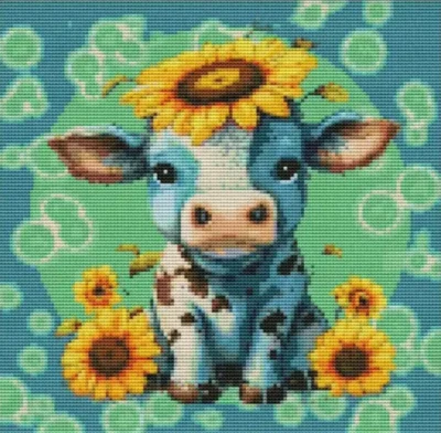 Printed Cross Stitch Kit 11 ct Cow Calf Sunflowers 36x36cm DIY UK - Image 1 of 4
