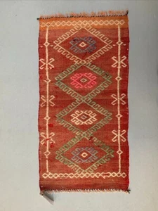 Vintage Turkish Mini Kilim 83x41 cm Wool Small Kelim Runner, shabby Chic - Picture 1 of 7