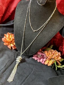 Vintage Crystal Rhinestone Glass Spinner Pendant Beaded Chain & Tassel Necklace - Picture 1 of 17