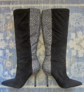Botas altas de gamuza negras con estrás para mujer de tacón alto talla 8M usadas en excelente estado - Imagen 1 de 4
