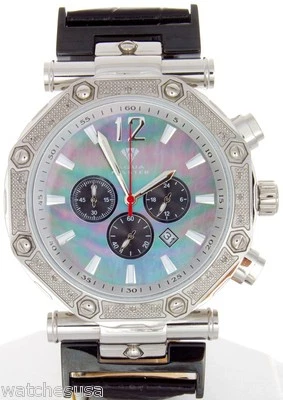 Aqua Master Leather Band Chrono Diamond Men Mother of Pearls Dial Watch W147 - Image 1 of 4
