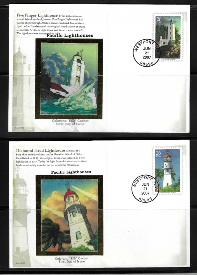USA SC # UX504-UX508 Pacific Lighthouses  FDC . Colorano Silk Cachet - Image 1 of 4