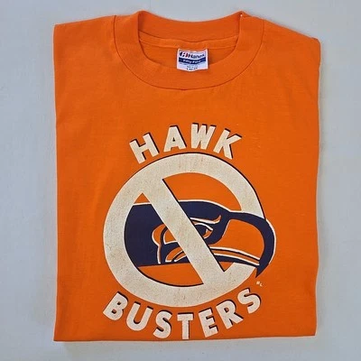 VTG 80s Single Stitch Denver Broncos T Shirt Hawk Busters Hanes 50-50 M/L USA - Image 1 of 4
