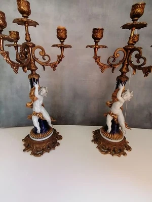Coppia di candelabri in porcellana e Bronzo degli anni 70' - Immagine 1 di 4