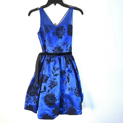 Rare Editions Blue Flock Velvet Belt Girls Bubble Dress Sleeveless Sz 12 Holiday - Image 1 of 4