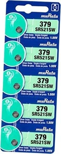 379 Battery SR521SW 1.55V Silver Oxide Watch Button Cell (5 Batteries) - Picture 1 of 8