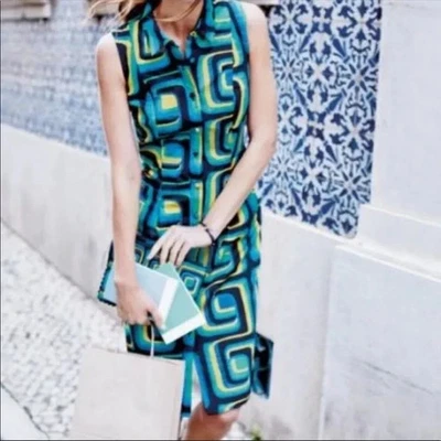 Damas Boden Verde Azul Amarillo Negro Camisa Geométrica Vestido Sin Mangas Talla 8L Foto 1 de 4