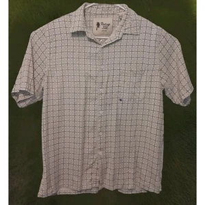 Vintage Silk Adult Mens L 100% Silk White Geometric Short Sleeve Button Up Shirt - Picture 1 of 8