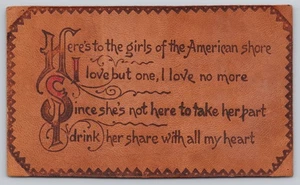 Tarjeta postal de cuero patriótica de American Shore Drinking Toast de 1906 - Imagen 1 de 2