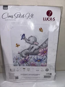 ELEPHANT WITH BUTTERFLY Cross Stitch Kit Luca-S B1183 Nursery Baby Animals - Picture 1 of 8