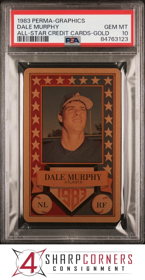 1983 PERMA-GRAPHICS ALL-STAR CREDIT CARDS GOLD DALE MURPHY PSA 10 - Image 1 of 3