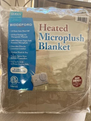 Biddeford new heated grey microplush blanket with dual controllers - Image 1 of 4